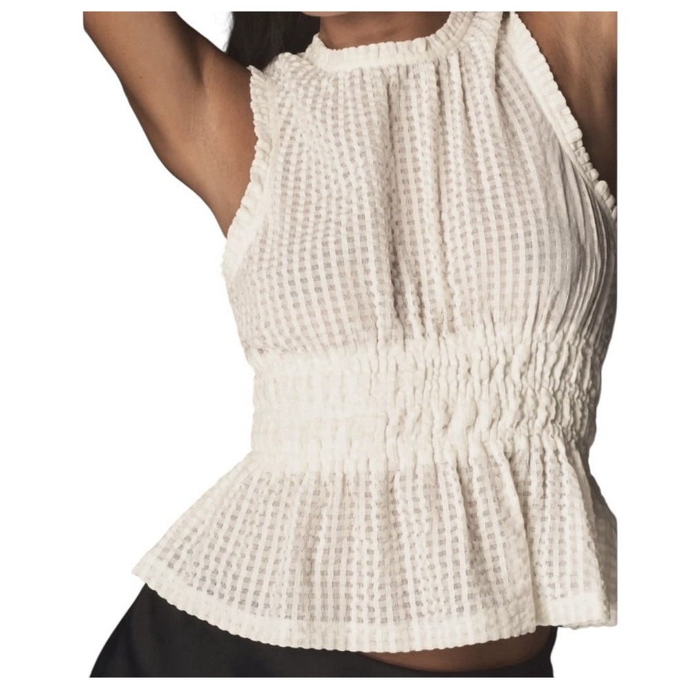 NEW ANTHROPOLOGIE Maeve Top Women's XS Yellow Smocked Halter Top RUFFLE SHEER